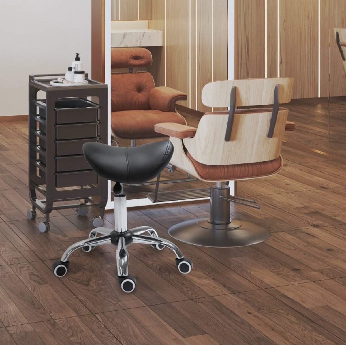 Wishdor - Sattelhocker Bureaukruk - Ergonomisch draaibaar - Hoogteverstelbaar - Zonder armleuningen - Voor kantoor en salon - Kunstleer - Zwart - 52 cm