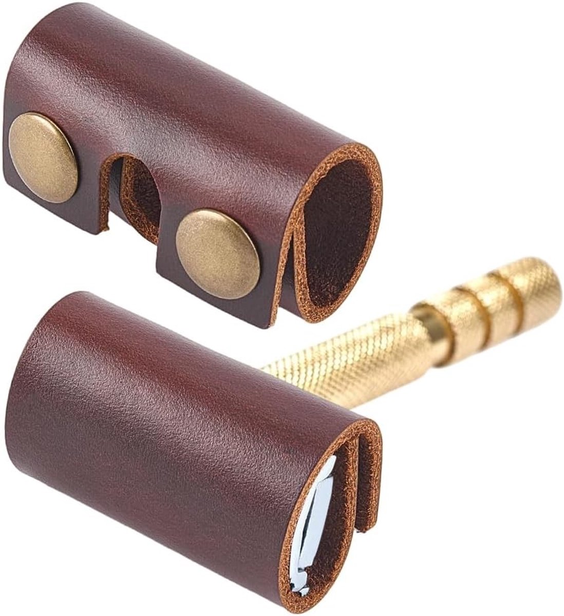 Echt Lederen Dubbele Rand Scheermes Beschermende Schede voor Reizen, Scheermes Hoofd Bescherming, Snap Sluiting en Blade Guard Case voor Mannen