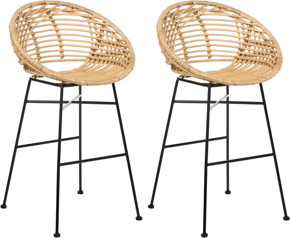 WINDOM - Barkruk set van 2 - Naturel - Rotan
