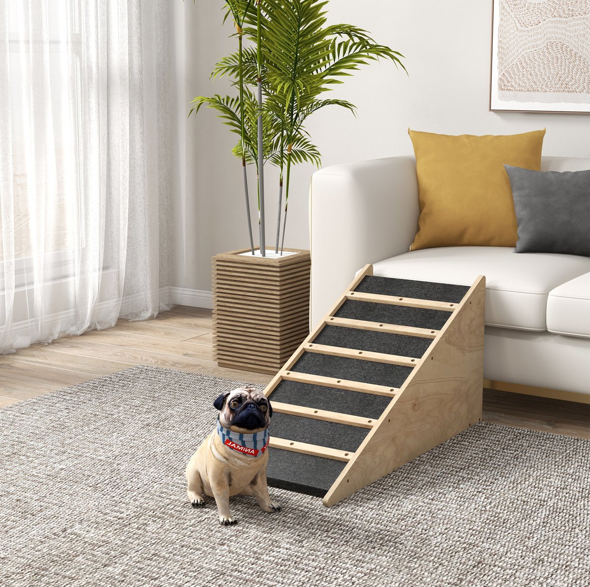 MEUNIQ Loopplank voor dieren 90 x 40 x 45 cm antislip hondenloopplank met vaste 30° helling voor binnen, voor middelgrote honden tot 20 kg, naturel