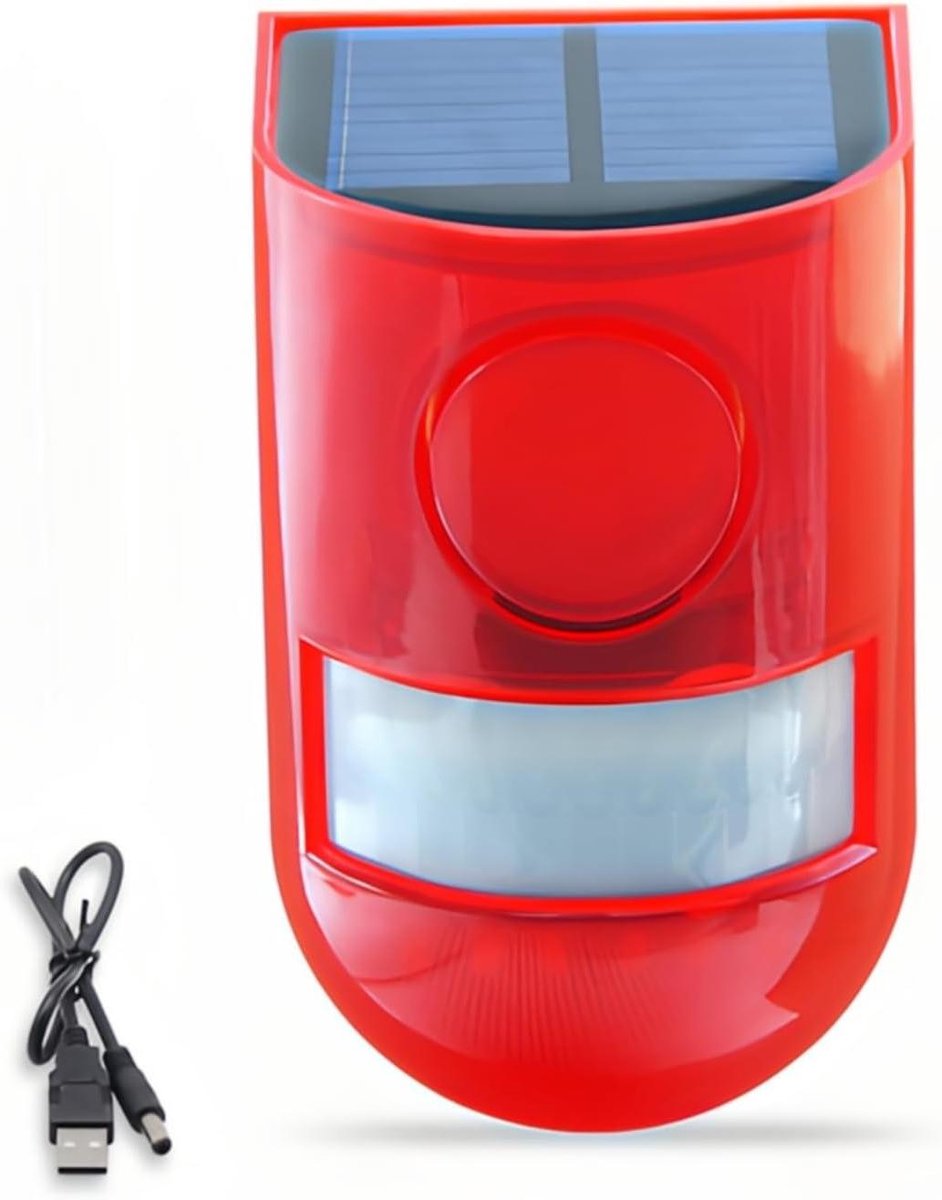 Zonne Alarm - Buiten Beveiliging - Dieren Afweren - 129dB Sirene - 12 cm Hoog - Wit