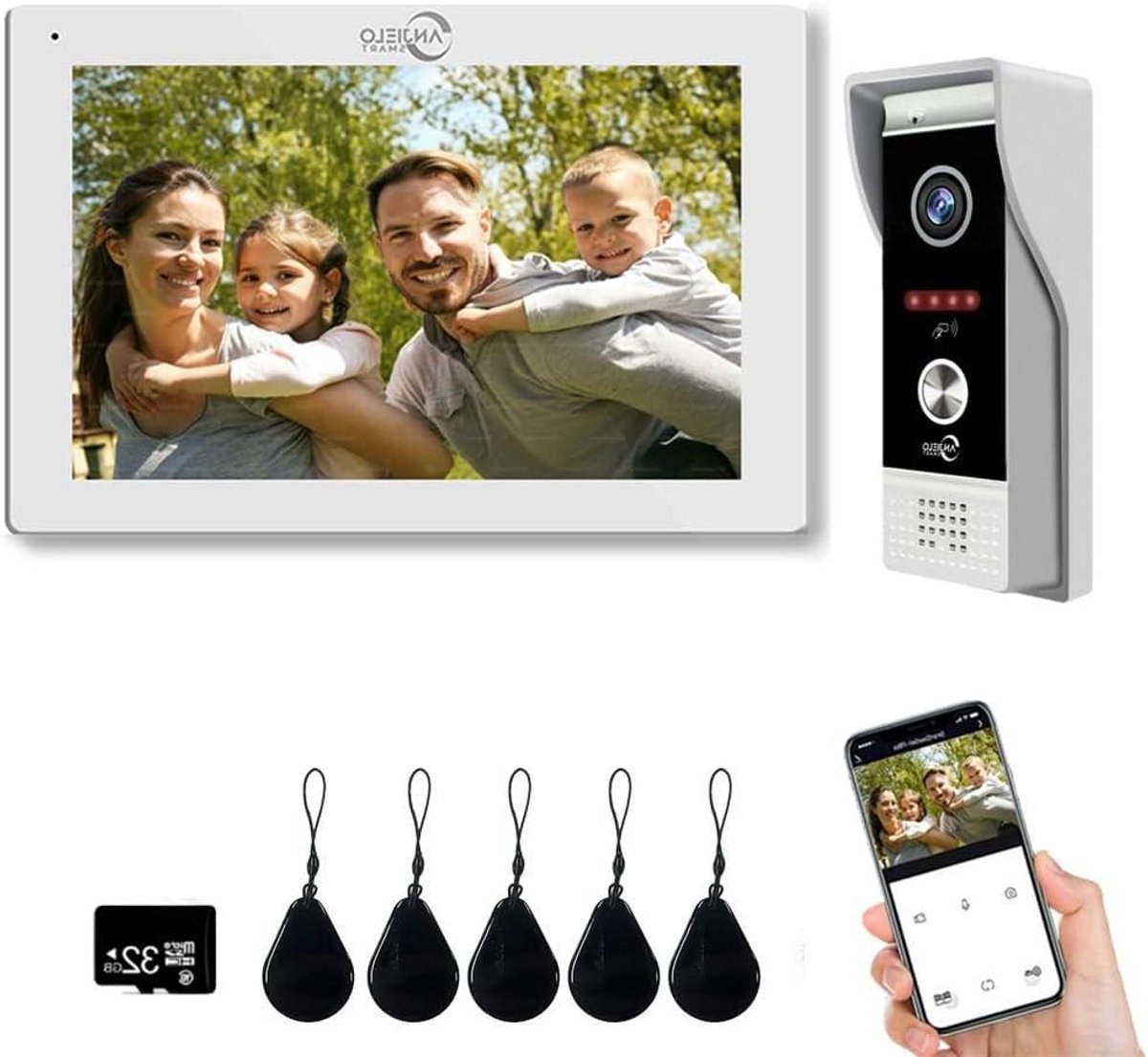 Video Deurbel - Beveiligingscamera Intercom - Huis Beveiliging - 1080P HD Beeld - 7 inch Scherm - Wit