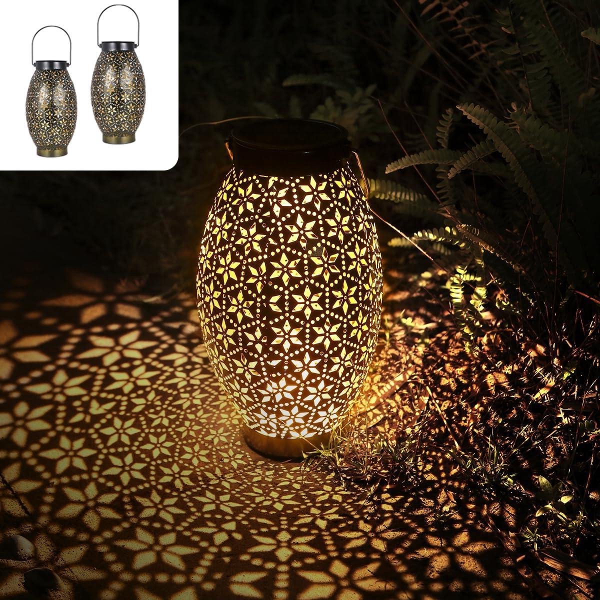 Solar Lantaarns - Buitenlampen Tuin - Decoratieve Verlichting - Vintage Design - 2 Stuks - Zwart