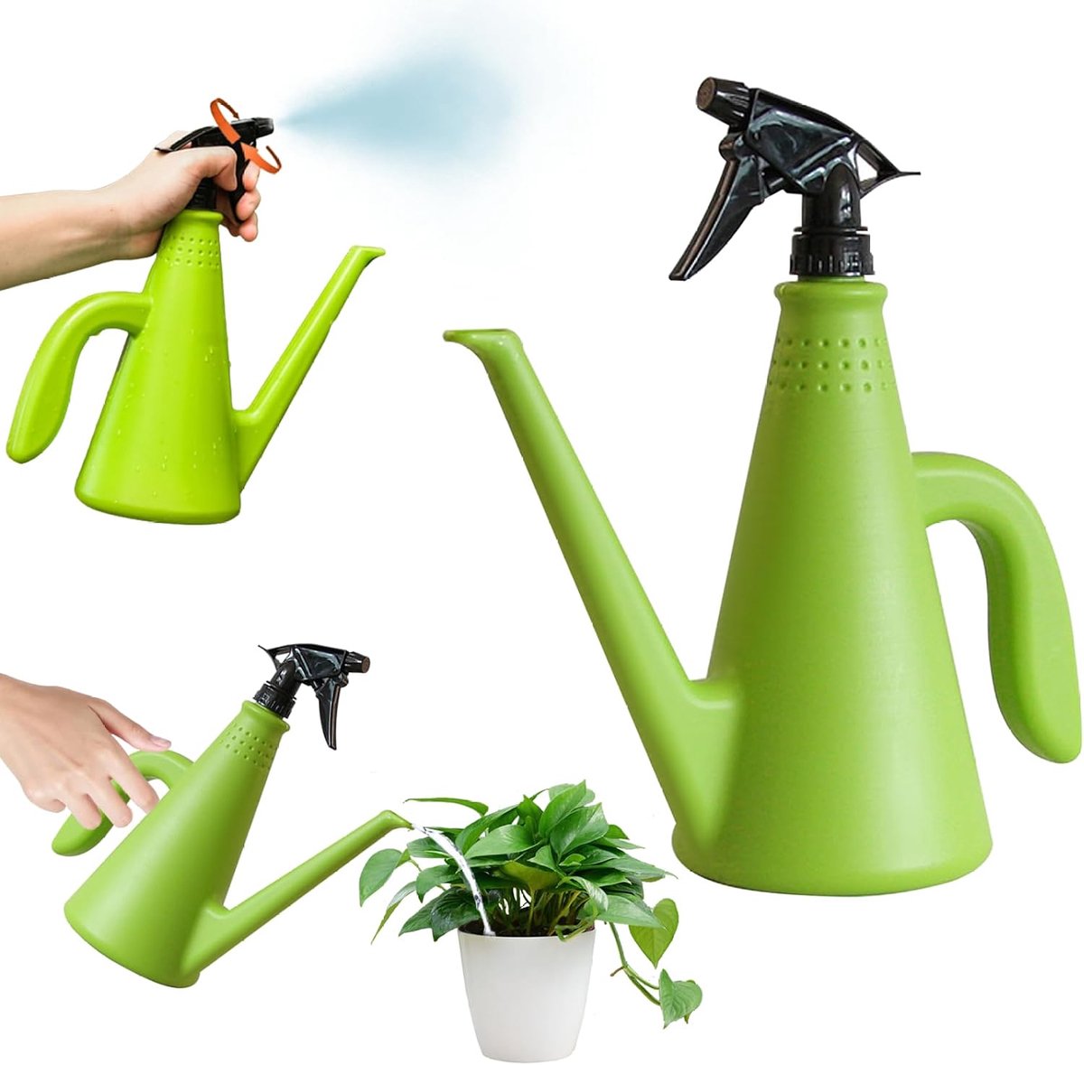 Groene Gieter Met Spuitfunctie - 1 Liter - Lange Tuit - Twee Standen Stroom En Nevel - Voor Binnen- En Buitenplanten - Plantenspuit En Watergever