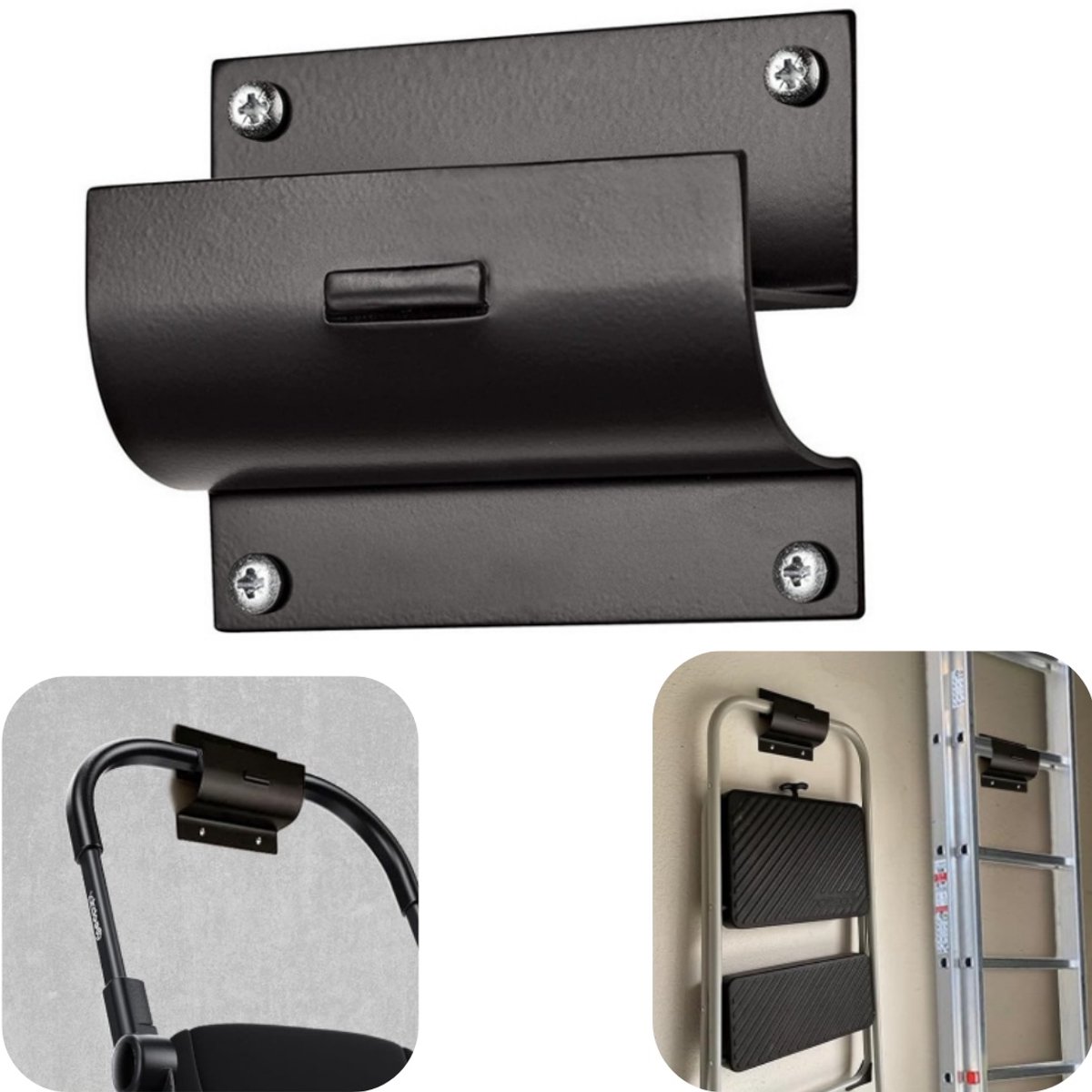 Opbergrek - Ladderhaak voor opbergtreden - Ladderhaak - Karrehakrek - Metalen haak - Montagegat - Inclusief schroeven - Hoge draagkracht - Huisaccessoires - Geschikt voor garage, zolder, magazijn (zwart,13*10.5cm)