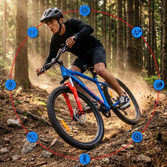 SUN BABY TIGER BIKE Mountainbike 26", MTB-fiets voor jongens en mannen, jeugd fiets 26 inch - stalen frame, 7 versnellingen, schijfremmen, vering - Blauw-Oranje van Sun Baby — afbeelding 2