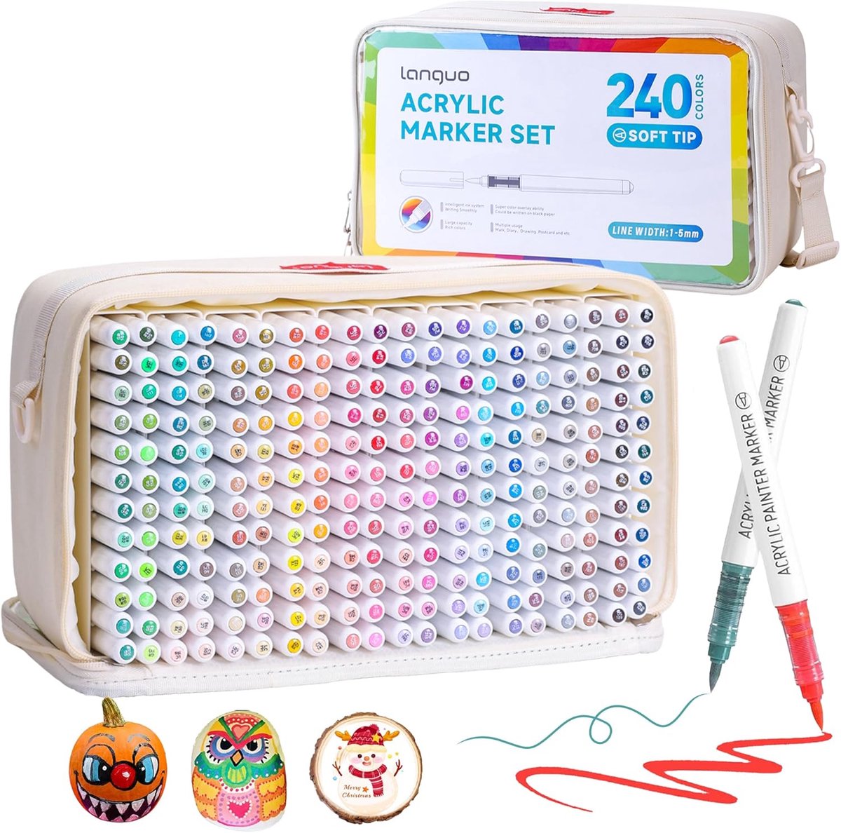 Thijox - 240 Kleuren Acrylverf Markers Set - Pastel Penseelpunt, Permanente Kunst Markers voor Volwassen Kunstenaars - Acryl Penseel Verf Pennen met D
