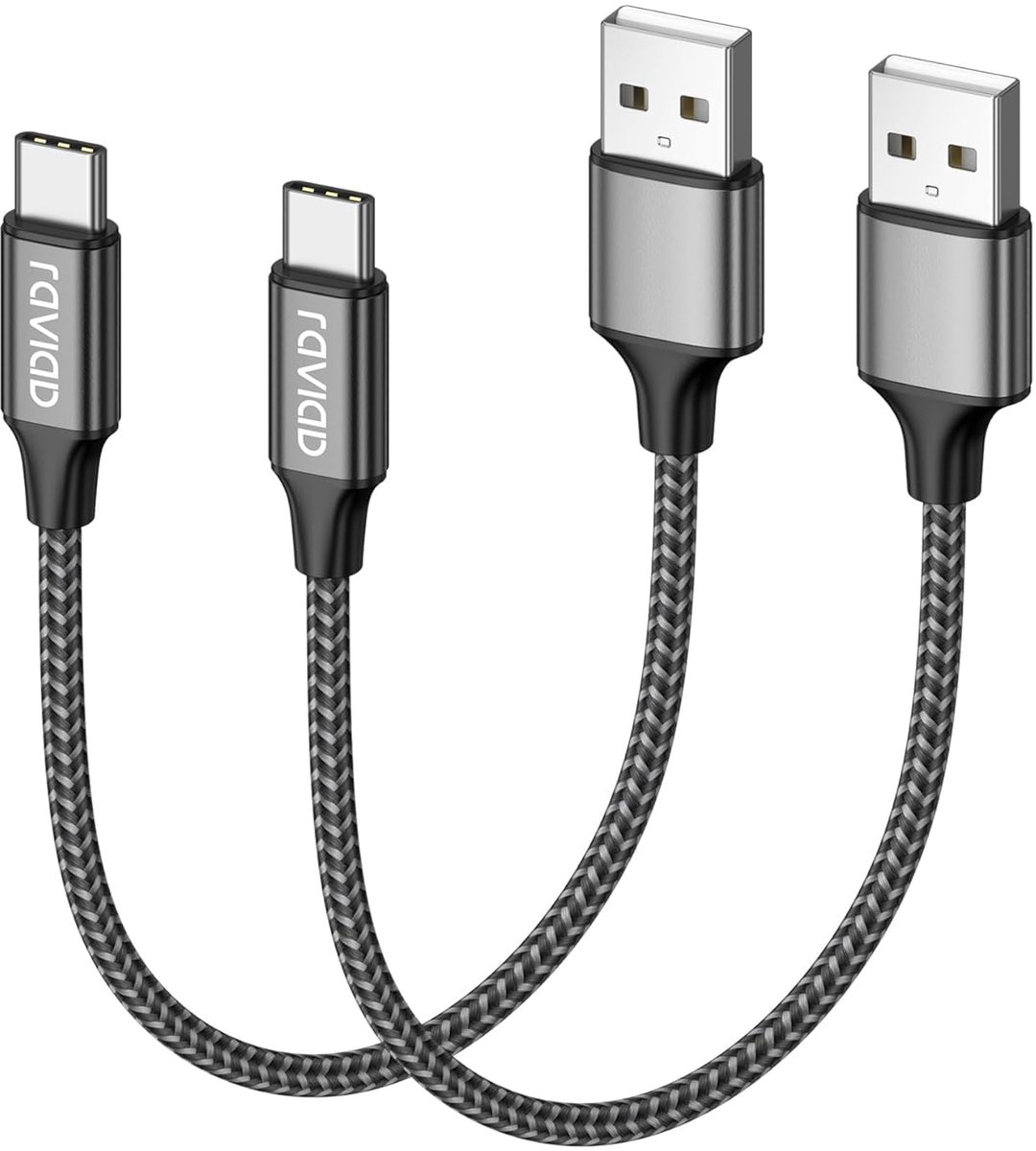 Thijox - USB Type C-kabel 2 Pack 0.5m Snellader Oplaadkabel Nylon Gevlochten Grijs voor Galaxy S10 S9 S8 Plus A3 A5 2017 Note 9 8 Huawei P20 Mate20 Go