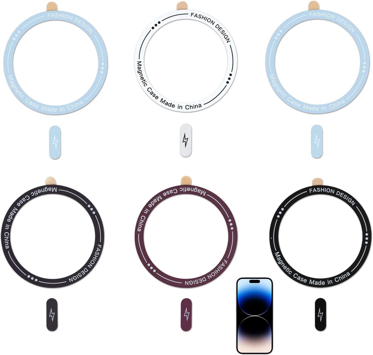 Thijox - Set van 6 Magnetische Ringen voor Smartphonehoesjes – Draadloos Opladen, Snelle Uitlijning, Universeel Accessoire voor iPhones en Android, Ul