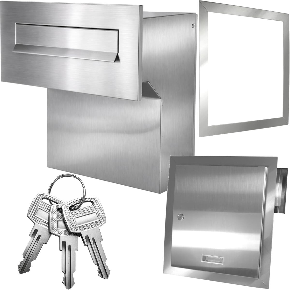 Inovra- Brievenbus Roestvrij Staal - Inbouwbrievenbus Verstelbaar 190-260 mm - Geborsteld Frontplaat 350×160 mm - C4 Gleuf 260×36 mm - Inclusief 3 Sleutels