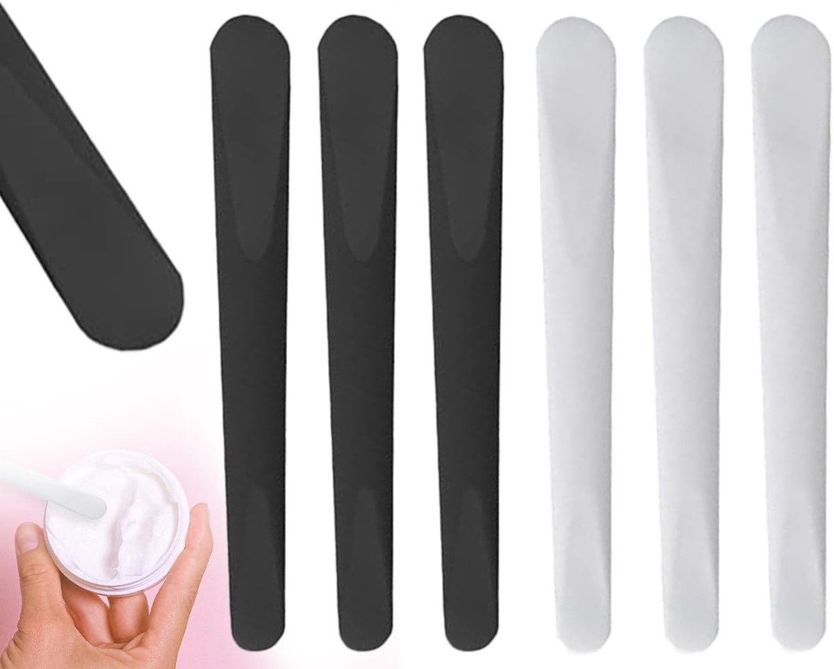 Set van 6 Cosmetische Spatels, Make-up Spatel en Masker Borstel, Plastic Lepel voor Gezichtsmasker en Schoonheidsbehandelingen (Wit & Zwart)