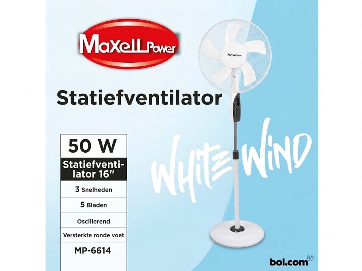 Statiefventilator - Tafelventilator - 40cm - 50W - 3 Snelheden - Oscillatiefunctie - Kantelbaar - Wit - — afbeelding 3