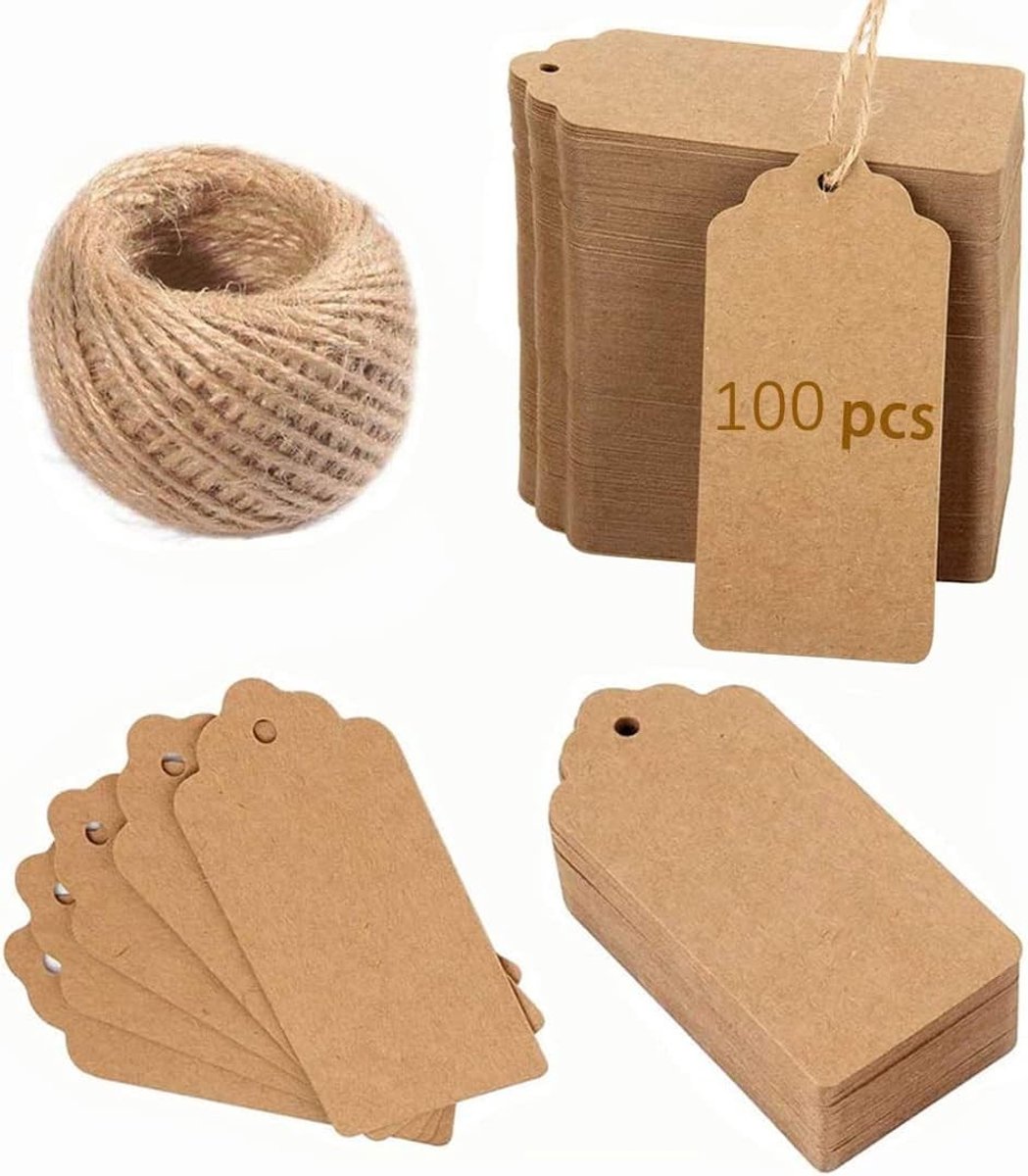 Grote Bruine Cadeaulabels - 100 Stuks Onbedrukt 5x10cm Met Touw voor Cadeaus en Decoratie
