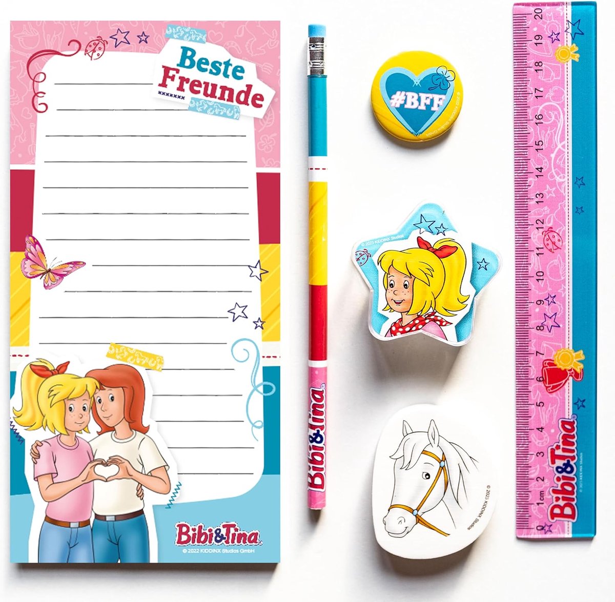 SnelShoppen - 6-delige schrijfset voor basisschool kinderen, schrijfblok, potlood, gum, liniaal, puntenslijper, perfect voor eerste schooldag, verjaar