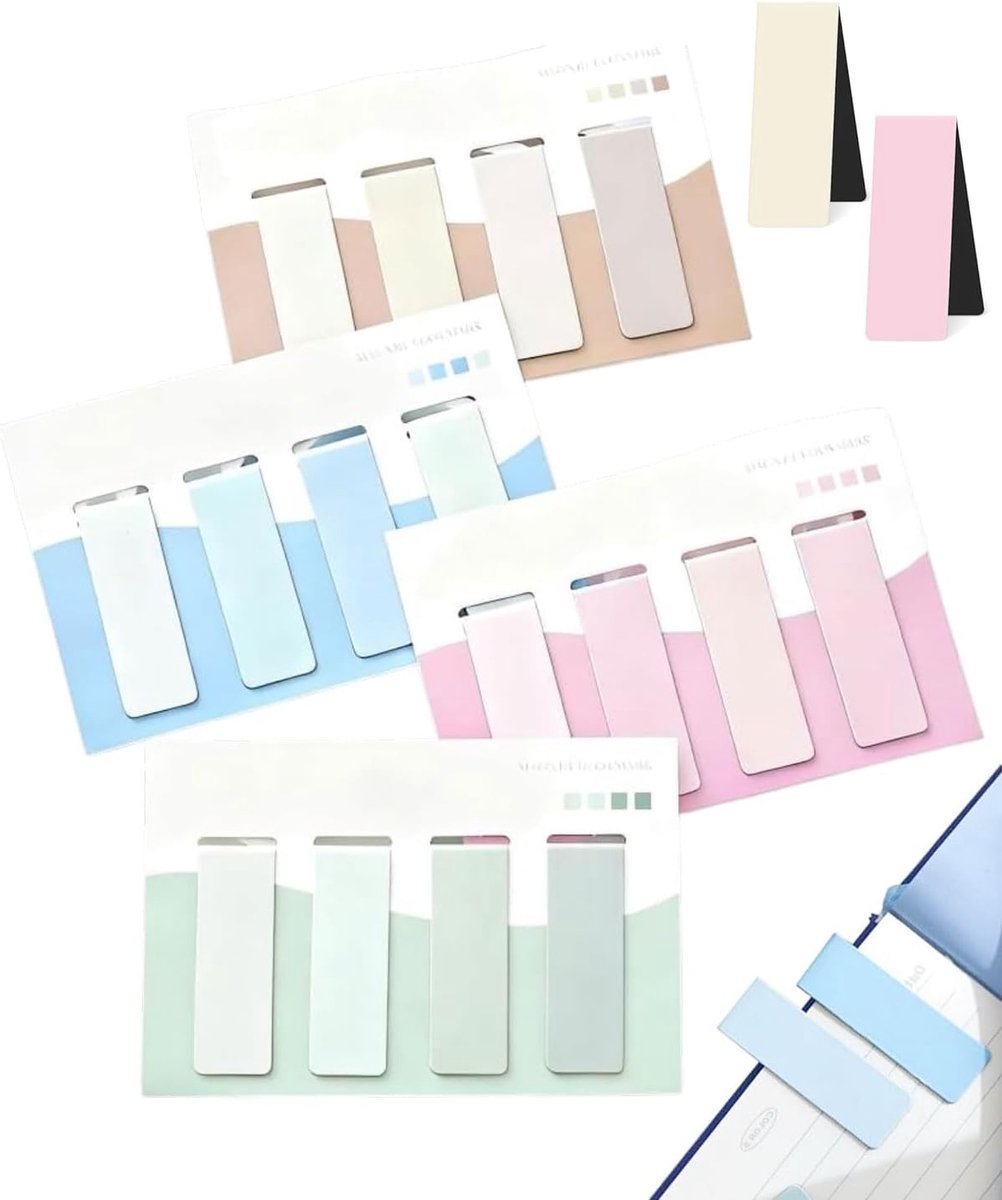 Thijox - Set van 16 Magnetische Bladwijzers - Kleurige Boekenleggers, Pagina-Clips voor Leraren, Boekliefhebbers, Kinderen, Studenten - 6x2 cm