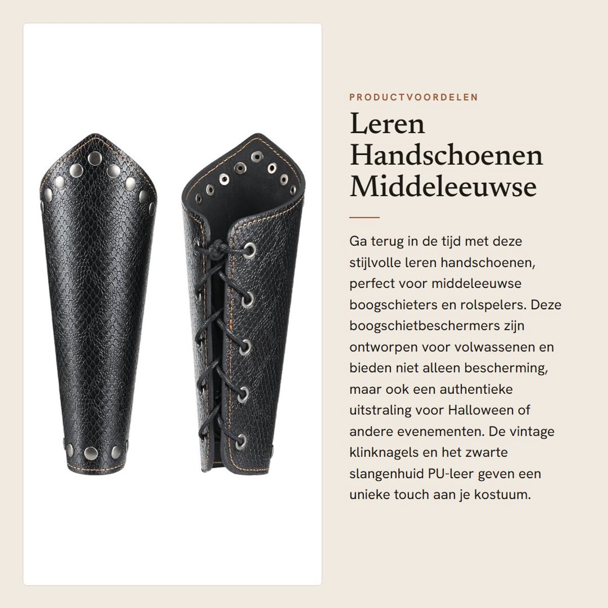 Dailygoods- Handschoenen Leren Middeleeuwse Boogschietbeschermers - Armbeschermer - Halloween Accessoire - Unisex - 2 Stuks - PU-leer Klinknagels - Armbeschermers