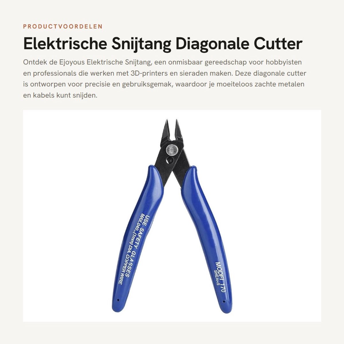 Dailygoods - Elektrische Snijtang - Diagonale Cutter - Ergonomisch Ontwerp - Blauw - Precisie Snijtang - Ideaal voor 3D-printer en Sieraden Maken - Co...