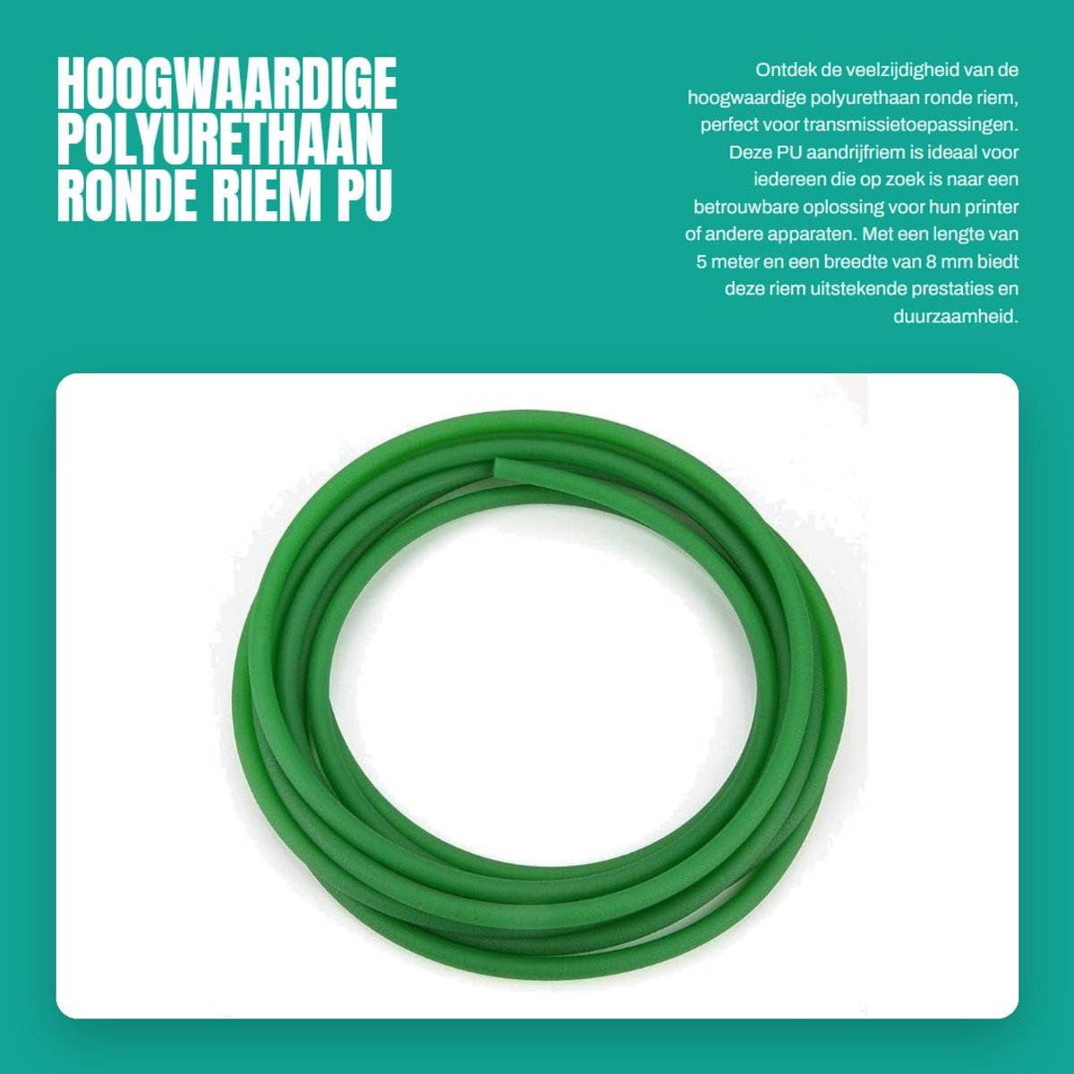 Dailygoods- Aandrijfriem Hoogwaardige PU - Ronde Riem - Transmissie - 8 mm x 5 m - Eenvoudige Installatie - Hoge Treksterkte - Transmissieriem