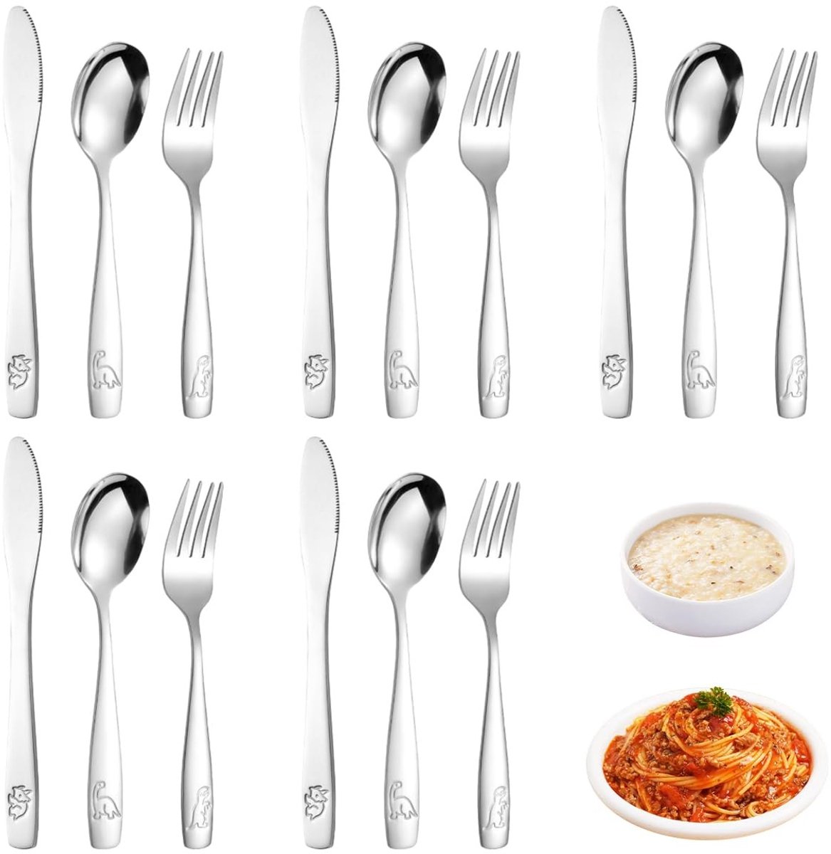 Dailygoods- Kinderbestekset 15 Delig - Roestvrij Staal - Vork/Lepel/Mes - Dierenmotief Gegraveerd - Vaatwasserbestendig - Veilig voor Kinderen - Kindertafelbestek