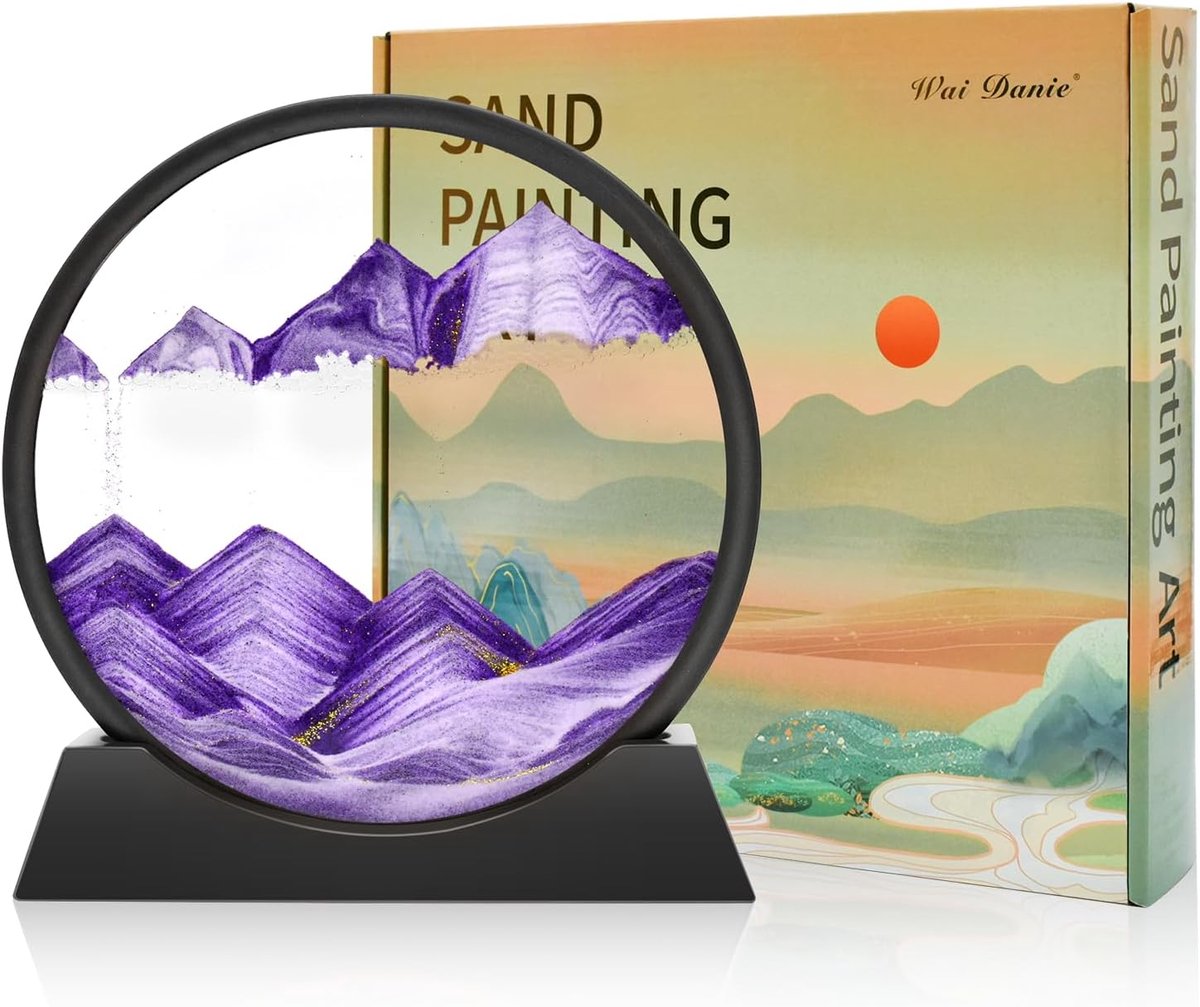 Thijox - 3D Zandafbeeldingen om te Draaien - Zandkunst Wanddecoratie voor Kantoor en Woonkamer - Esthetische Zandschilderij Zandloper - 12 Inch Paars