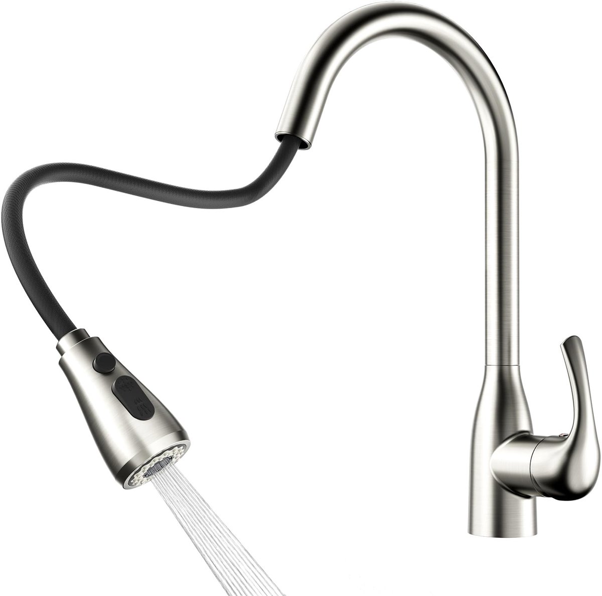 Dailygoods- Keukenkraan met Hoge Booguitlaat - Uittrekbare Sproeier - 360° Draaibaar - Roestvrij Staal - 40 cm Uittreklengte - Corrosiebestendig - Mengkraan