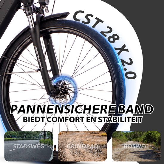 SAXXX 28 inch Stads- en Trekking E-bike - 250W middenmotor - 90Nm koppel - 36V 522Wh uitneembare accu - tot 100 km actieradius - SHIMANO Deore 10 versnellingen - hydraulische schijfremmen - SR SUNTOUR verende voorvork - zwart van Saxxx — afbeelding 4