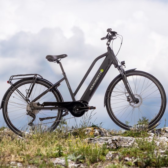 SAXXX 28 inch Stads- en Trekking E-bike - 250W middenmotor - 90Nm koppel - 36V 522Wh uitneembare accu - tot 100 km actieradius - SHIMANO Deore 10 versnellingen - hydraulische schijfremmen - SR SUNTOUR verende voorvork - zwart van Saxxx — afbeelding 5