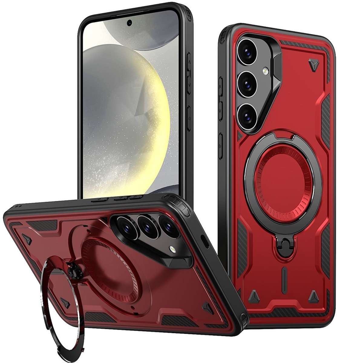 Coverup Hoesje - Geschikt voor Samsung Galaxy S24 FE Hoesje - Coverup Armor Back Cover met MagSafe Compatible Kickstand - Rood
