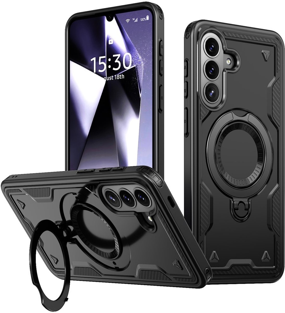 Coverup Hoesje - Geschikt voor Samsung Galaxy A57 Hoesje - Coverup Armor Back Cover met MagSafe Compatible Kickstand - Zwart