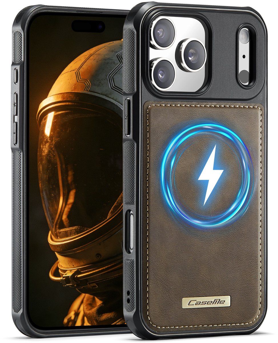 CaseMe Hoesje - Geschikt voor iPhone 17 Pro Max Hoesje - CaseMe C69 Leather Back Cover - MagSafe Compatible - Bruin