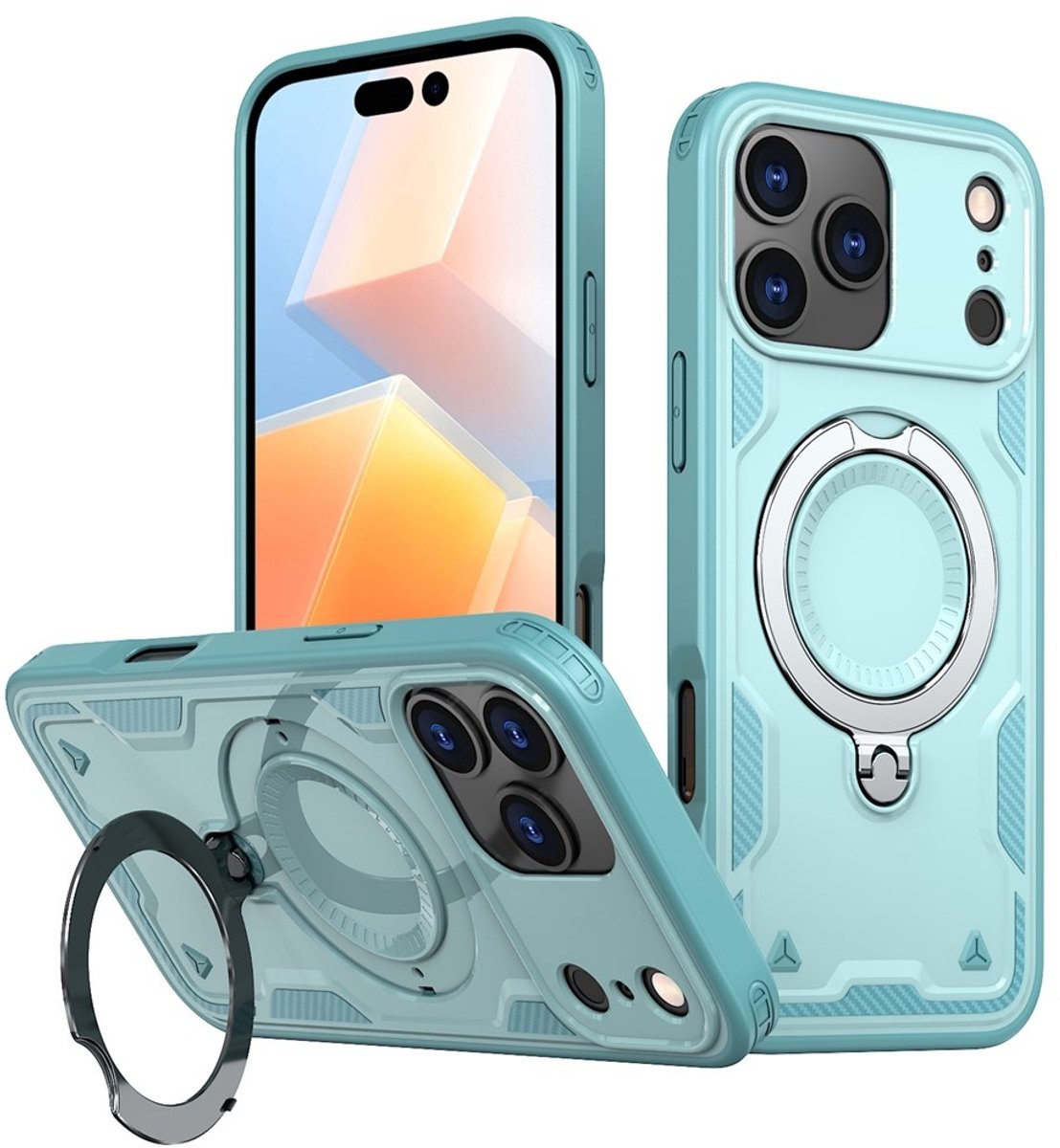 Coverup Hoesje - Geschikt voor iPhone 17 Pro Max Hoesje - Coverup Armor Back Cover met MagSafe Compatible Kickstand - Mintblauw