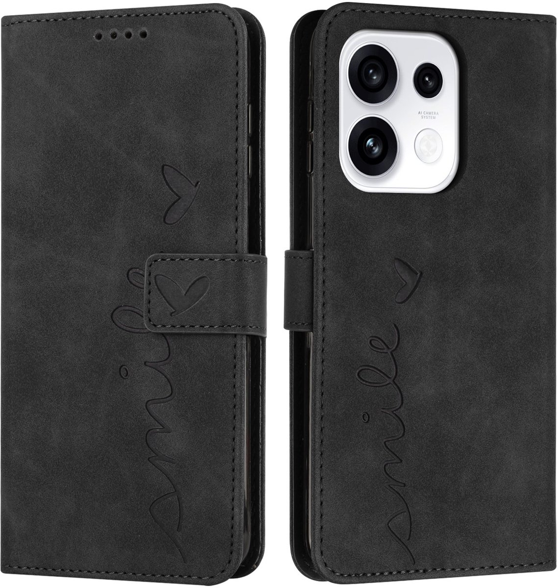 Coverup Hoesje - Geschikt voor OPPO Reno16 / Reno16 Pro Hoesje - Coverup Smile Book Case - Zwart