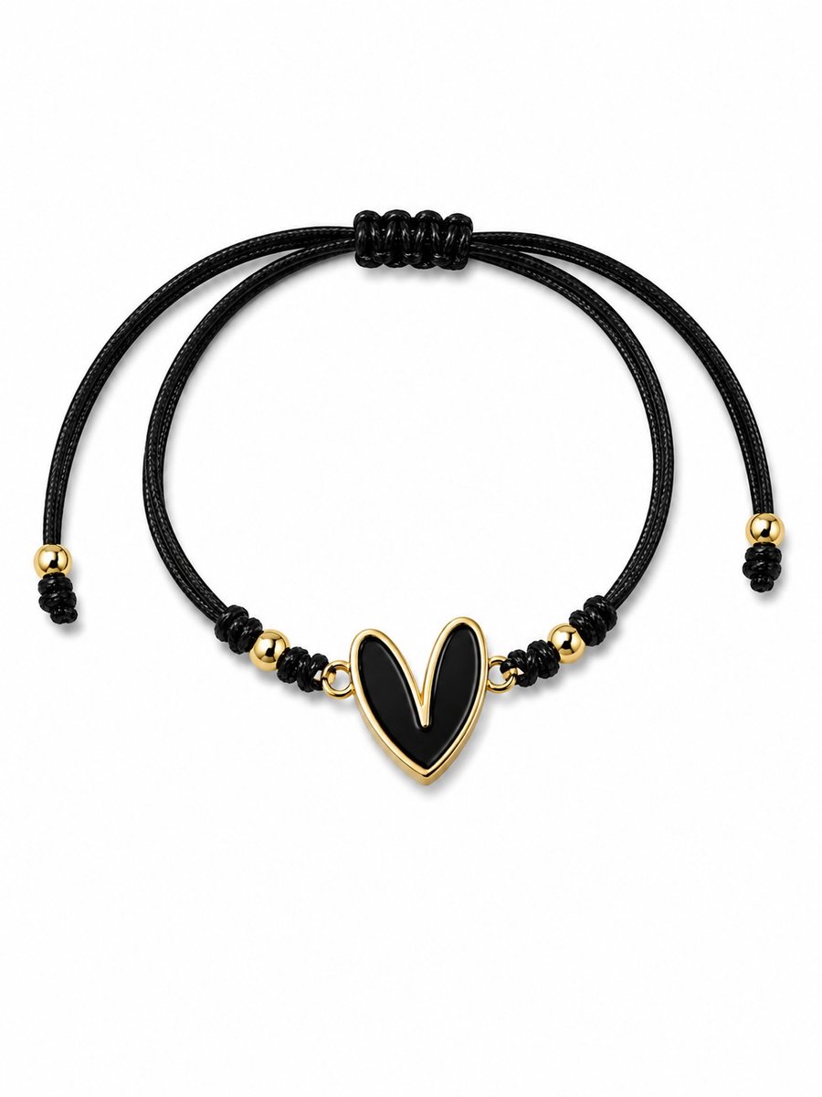 Armband Meisje- Touw Armband- Meisjes armbandje hartje- Tiener armband- Armband Hartje- Koordarmband- Zwart- Goudkleurig- Touw- Kind- Cadeau Meisje-LiLaLove