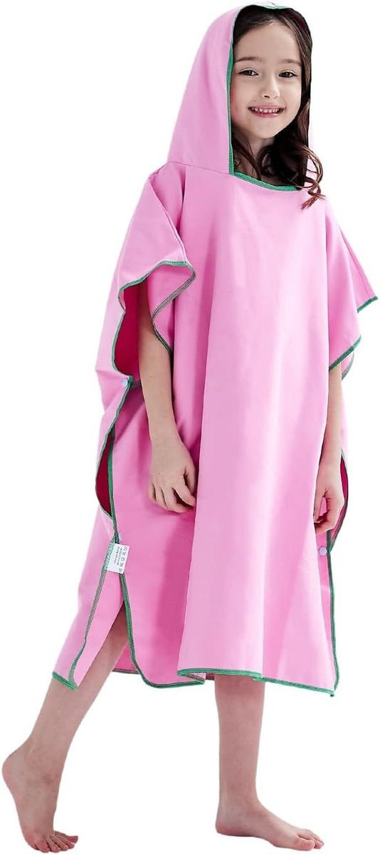 Kinder Poncho - Omslagdoek Handdoek - Omkleden Zwemmen - Sneldrogend Microvezel - 70 x 80 cm - Roze