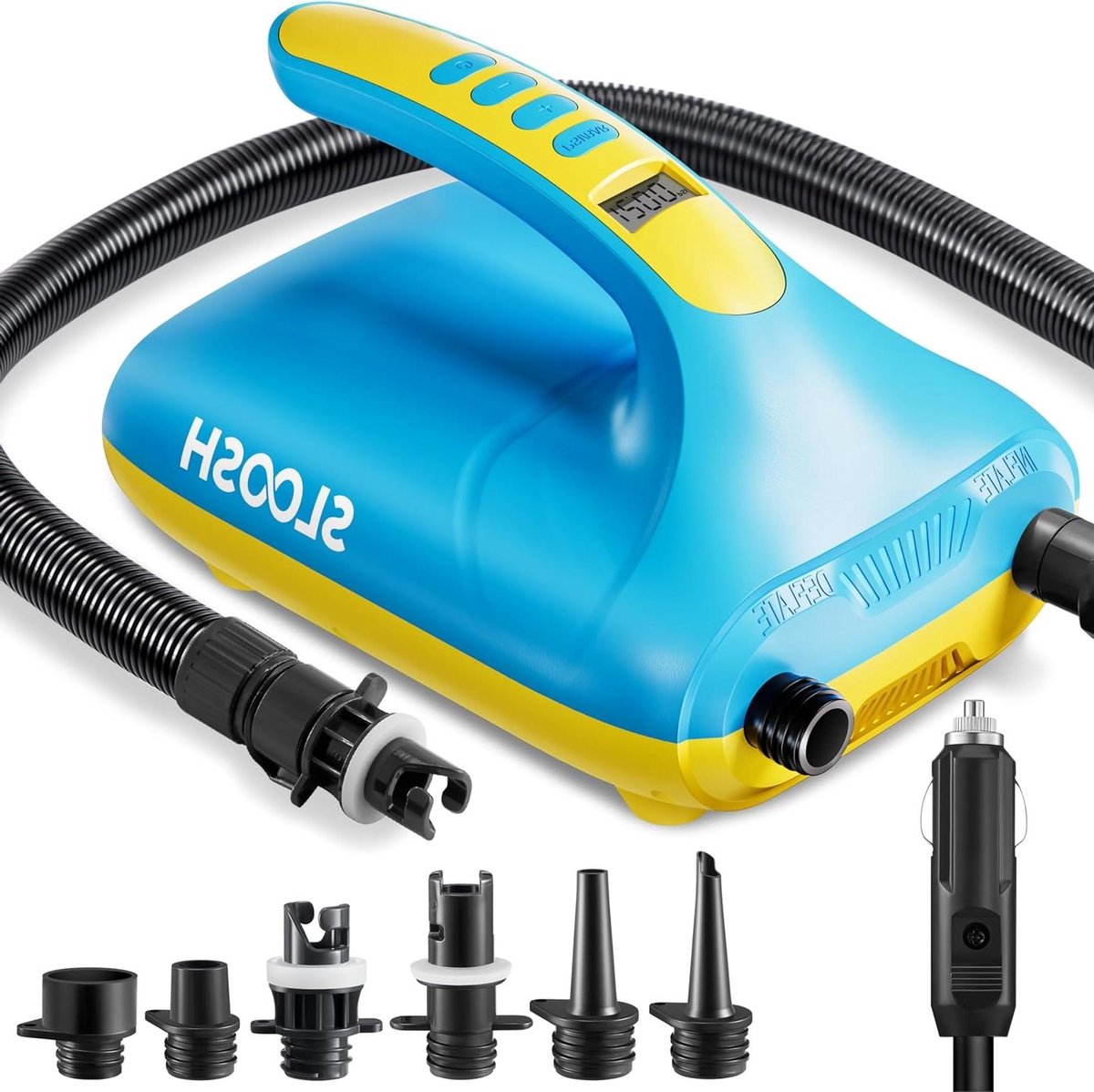 Elektrische Luchtpomp - Hoge Druk Pomp - Outdoor Avontuur - 20 PSI Capaciteit - 26 cm - Blauw Geel