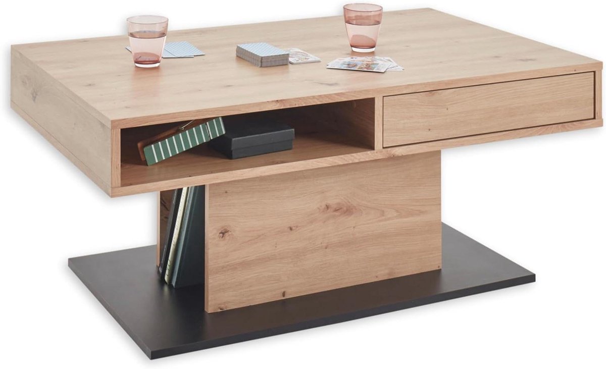 Koffietafel Bijzettafel - Woonkamertafel - Opbergen Woonkamer - Soft-close laden - 100 x 60 cm - Eiken Zwart