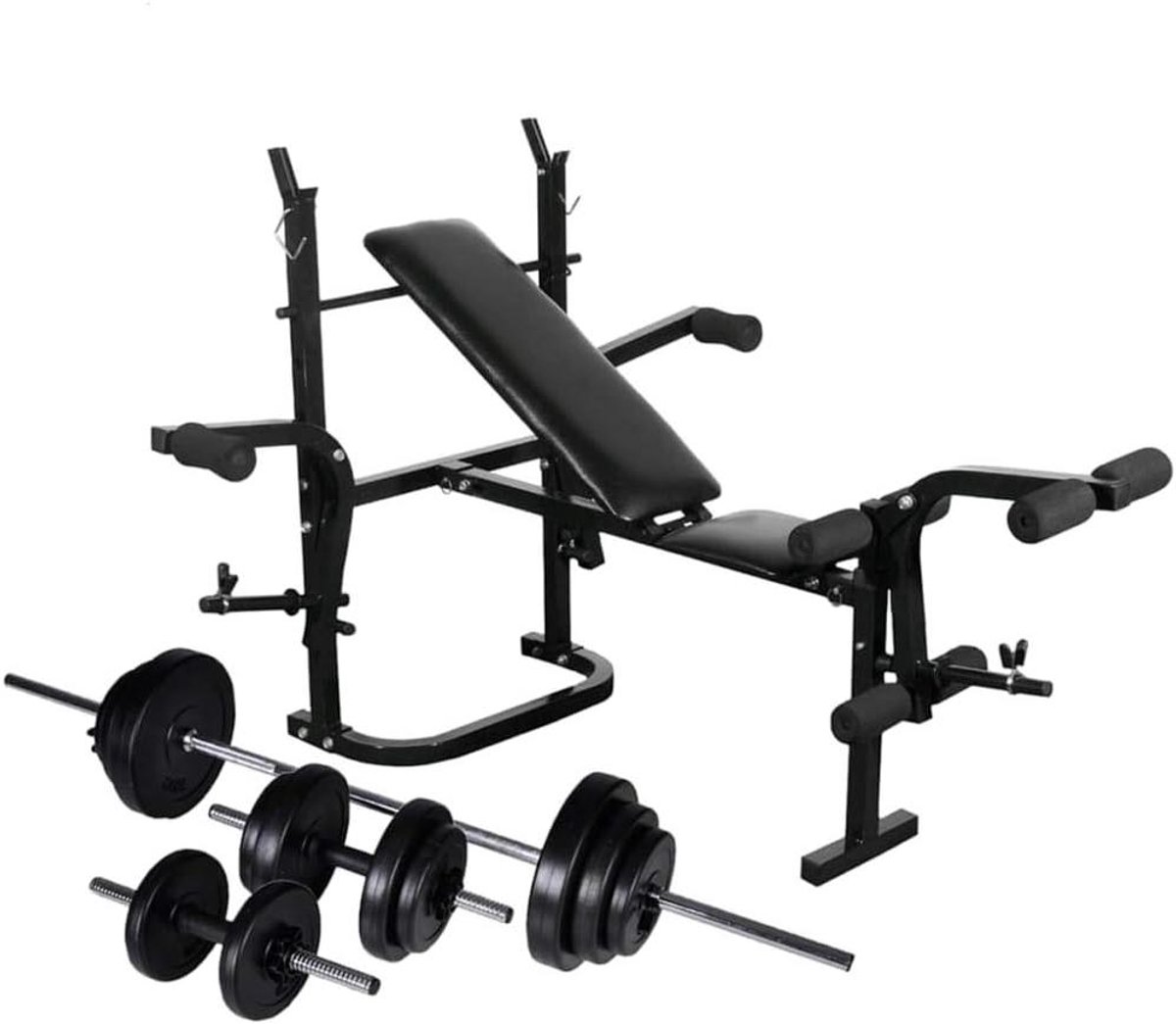 Krachtbank Inklapbaar - Fitness Bank - Kracht Training - Met Gewichtshouder - 305 kg Set - Zwart