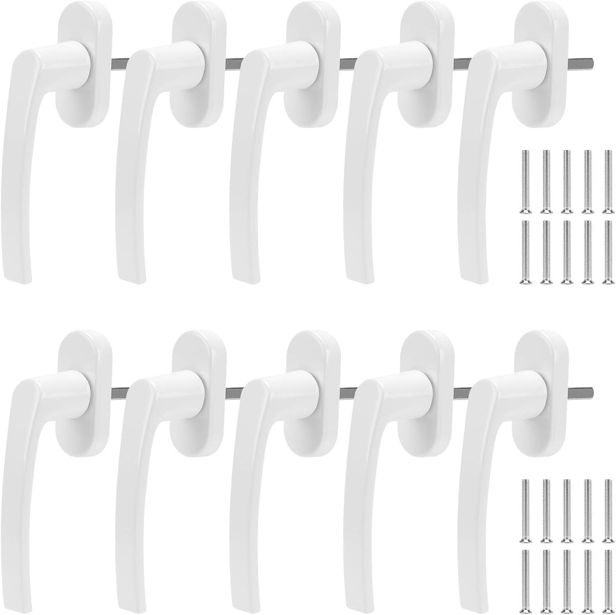 Witte raamgrepen set van 10, aluminium raamsloten met schroeven, geschikt voor ramen en deuren, 35 mm penlengte, ideaal voor terras- en balkondeuren