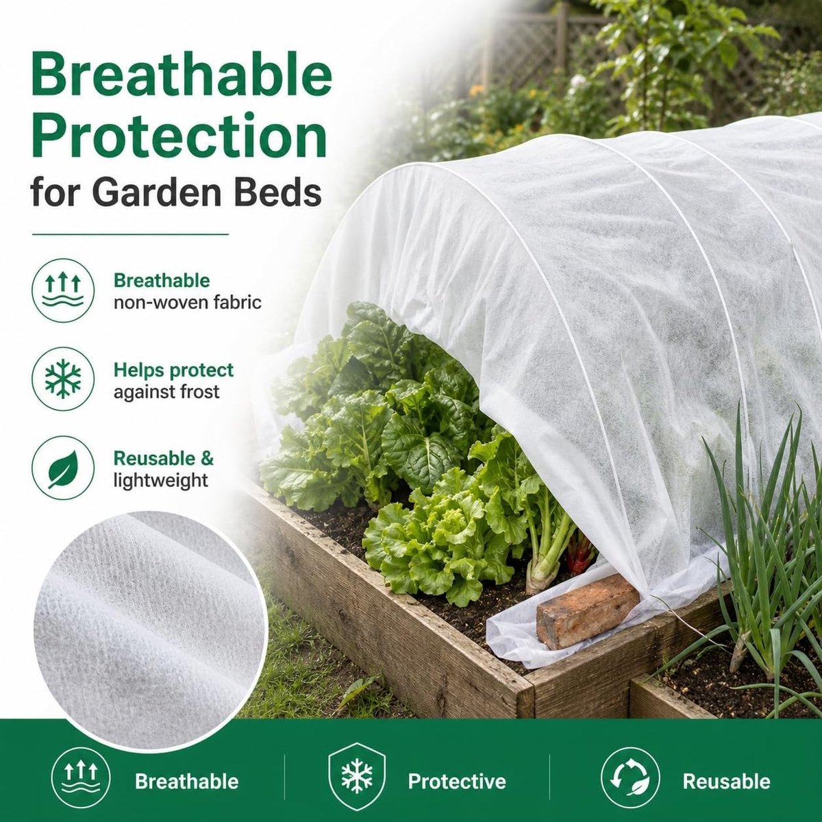 Beschermfleece voor Planten 2 x 10 m, 30 g/m² Ademend en Herbruikbaar, Dekfleece voor Tuinplanten, Groentenbedden en Winterbescherming