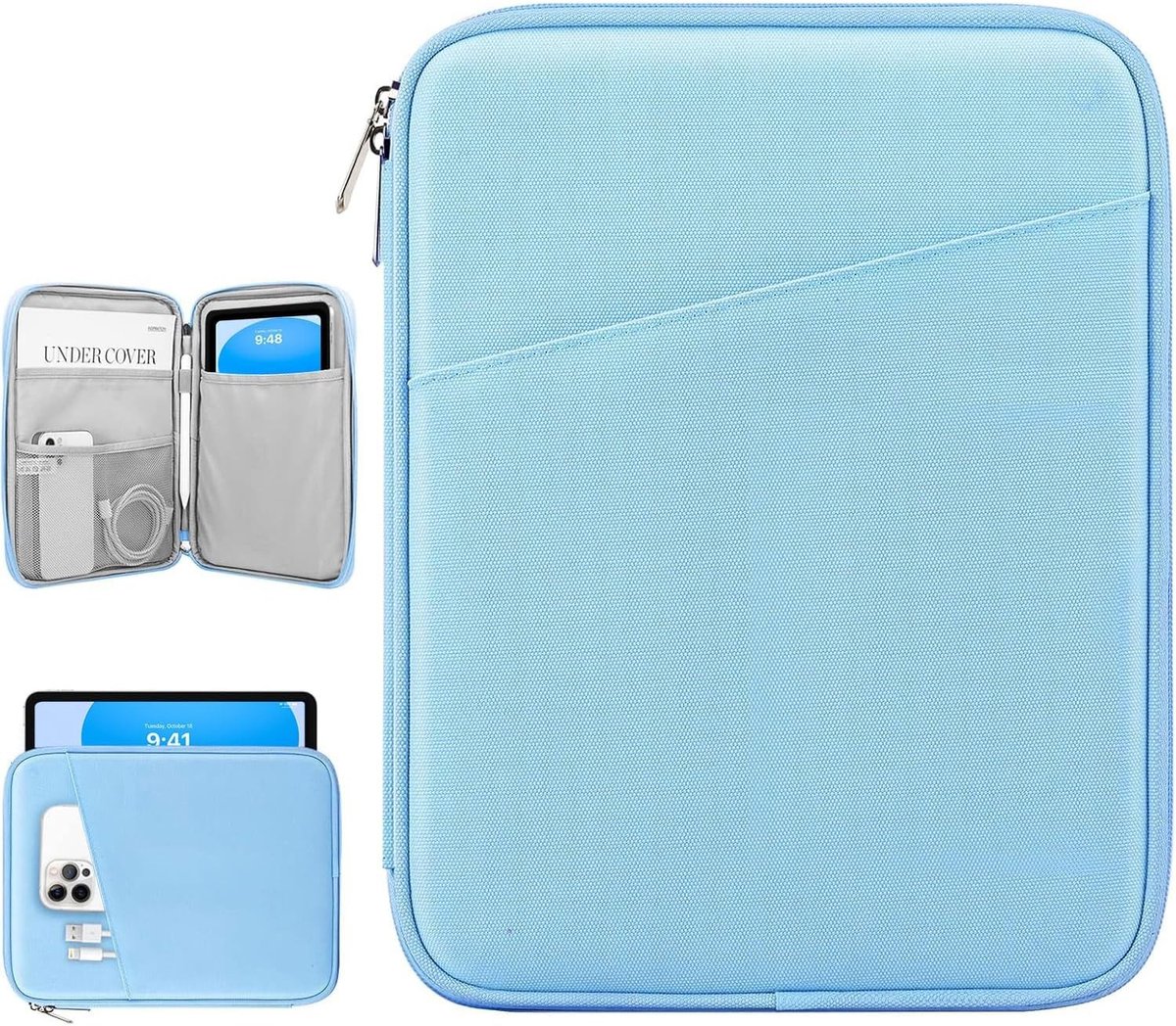 Tabletsleeve voor 9-11 Inch Tablets, Draagtas voor iPad 11" en Galaxy Tab A9+, Babyblauw, Bescherming en Stijl