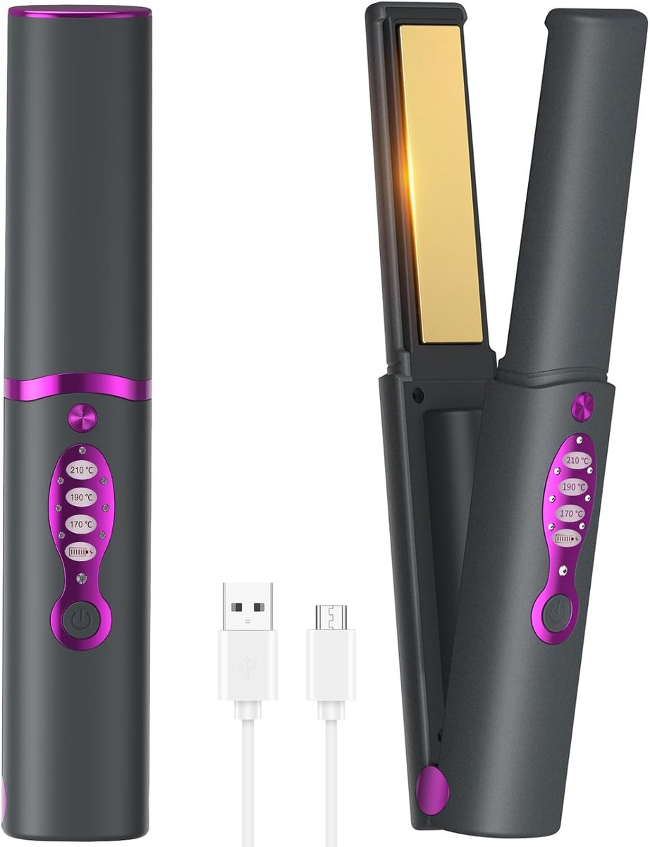Thijox - Draadloze Stijltang en Krultang 2-in-1 - Mini Draagbare Stijltang Voor Op Reis - Titanium, Snelle Warmte, Type C Oplaadbaar, 3 Temperatuur In