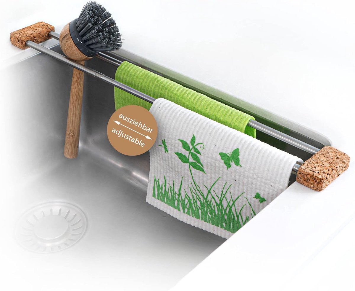 Thijox - Multifunctioneel Afdruiprek voor Gootsteen, Vaatdoekhouder en Organizer van Natuurlijk Materiaal, Ideaal voor Keuken, Sponzen, Borstels en Vo