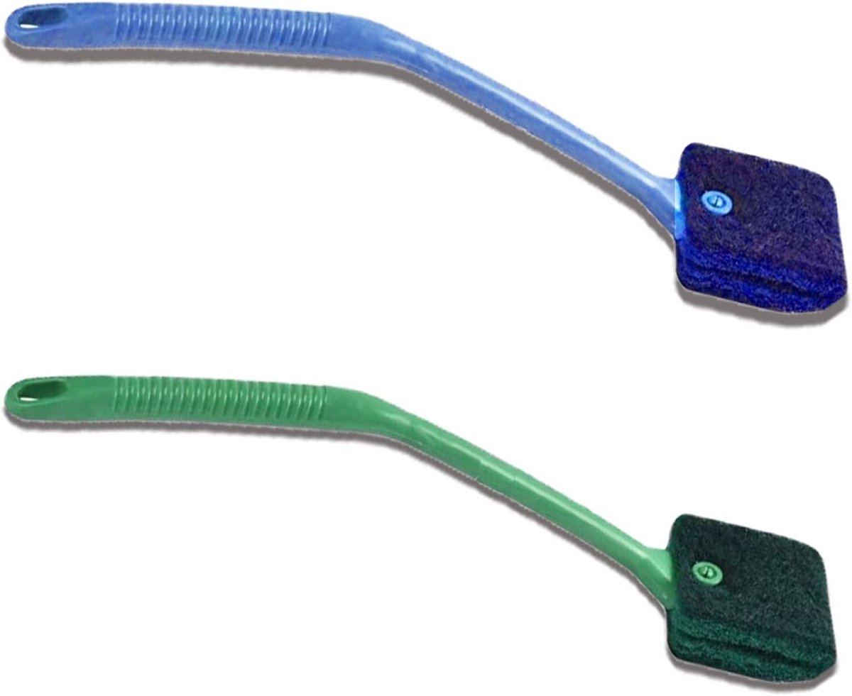 Dubbele Sided Spons Schoonmaakborstel - Ideaal voor Aquarium, Zwembad, Badkamer en Raamglas Reiniging (Blauw, Groen)