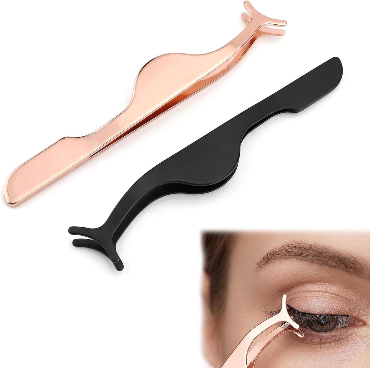 2pcs Eyelashes Applicator, Remover Tweezers Curved Eyelash Tweezers Stainless Steel False Eyelash Tools for Applying - ShopVlot