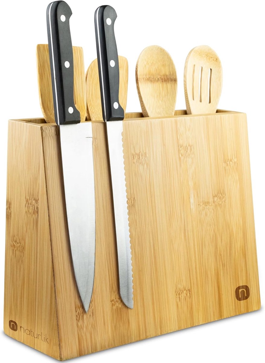 Thijox - Magnetisch Messenblok + 5-delige Kooklepelset - Bamboe Messenhouder Keuken Organizer - Duurzaam, Modern en Praktisch - Messenblok Zonder Mes