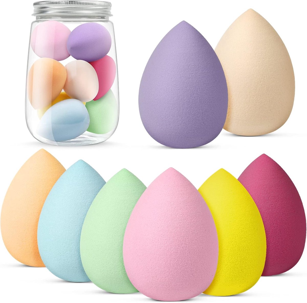Thijox - 8-delige make-up spons set, druppelvormige foundation blending beauty sponzen voor vloeibare foundation, poeder, zonnebescherming en crème me