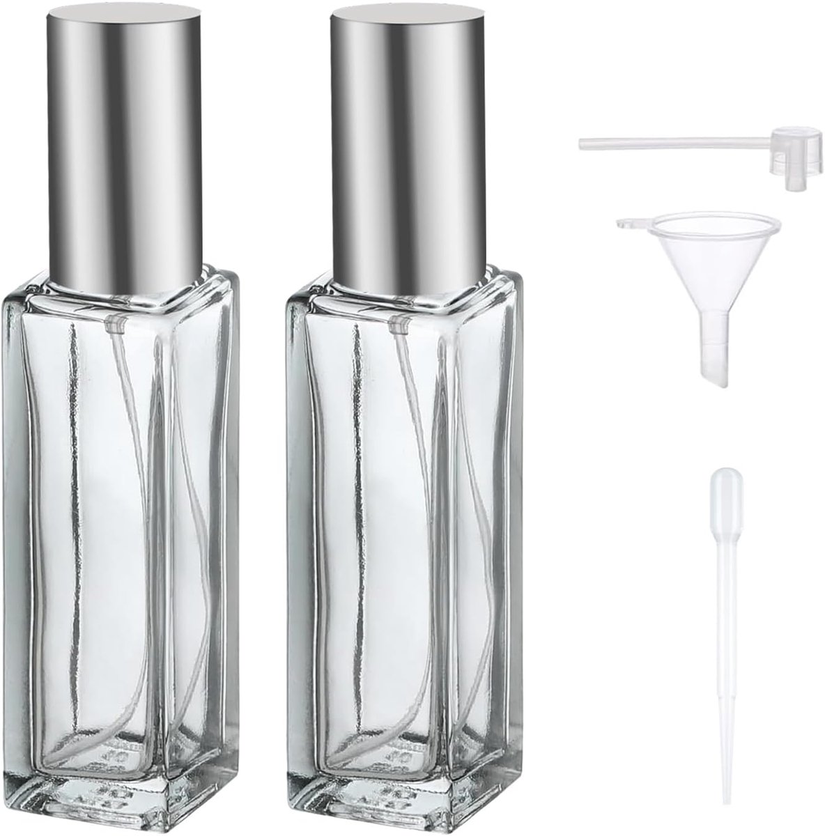 Thijox - 2 Stuks Reisparfum Verstuiver Fles - Draagbare Mini Lege Spuitcontainer - Navulbare Glazen Verstuiver Spuitflessen met Trechter en Druppelaar