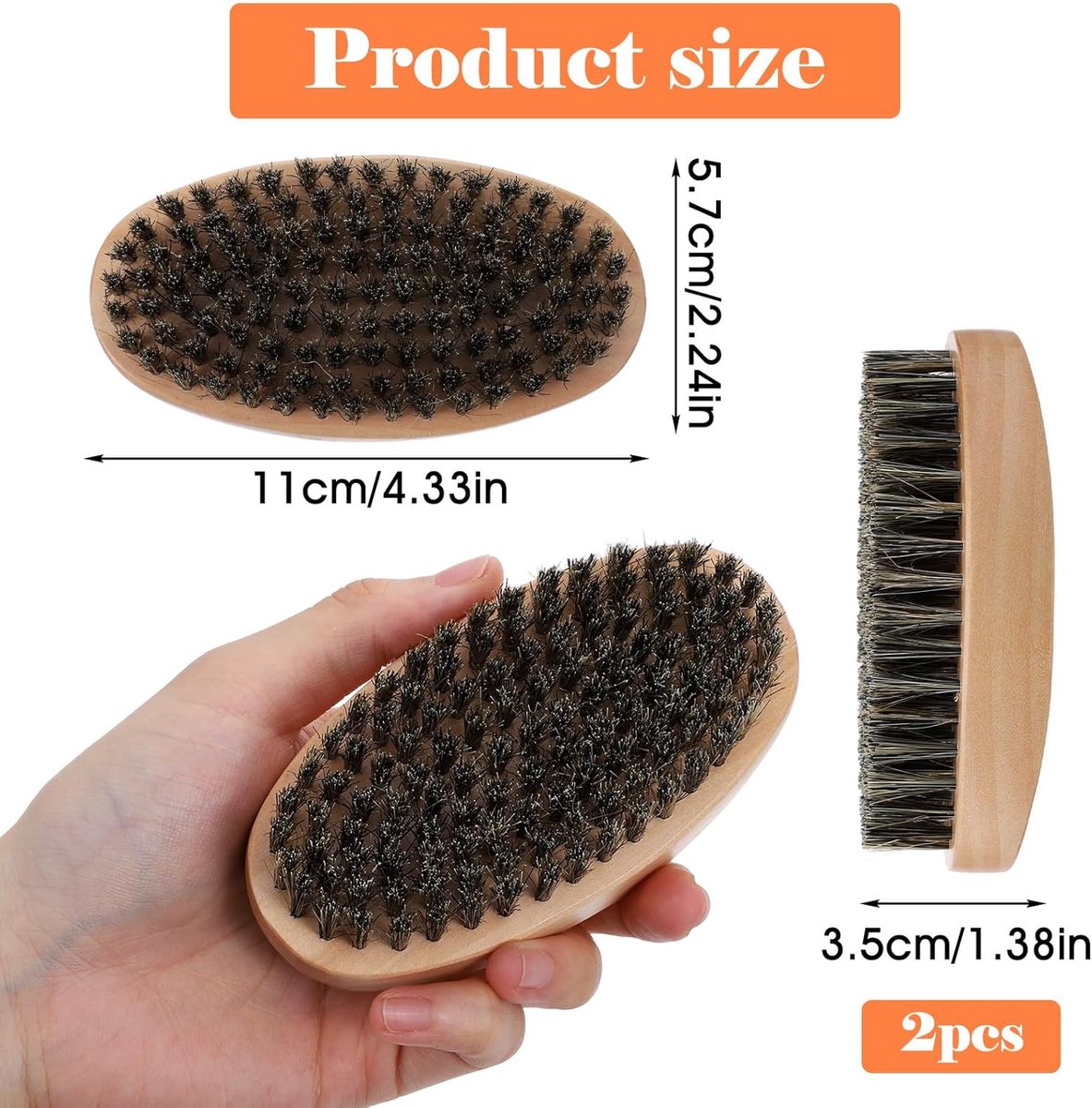 Thijox - 2 stuks Baardborstel en 360 Golfborstels voor Mannen - Medium Harde Palmborstels met Houten Handvat - Zachte Nylon Borstels voor Voller, Dikk