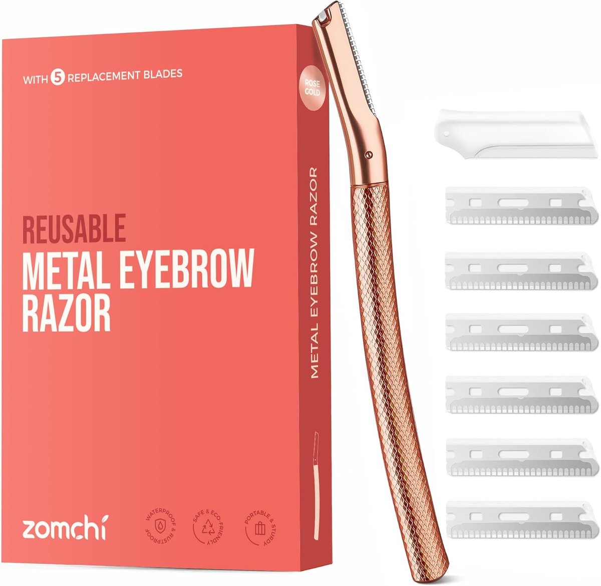 Thijox - ZOMCHI Wenkbrauwscheermesjes - Gezichtscheermes voor Dames en Heren - Precisie Wenkbrauwtrimmer met 6 Messen - Rosé Goud - Duurzaam en Stijlv