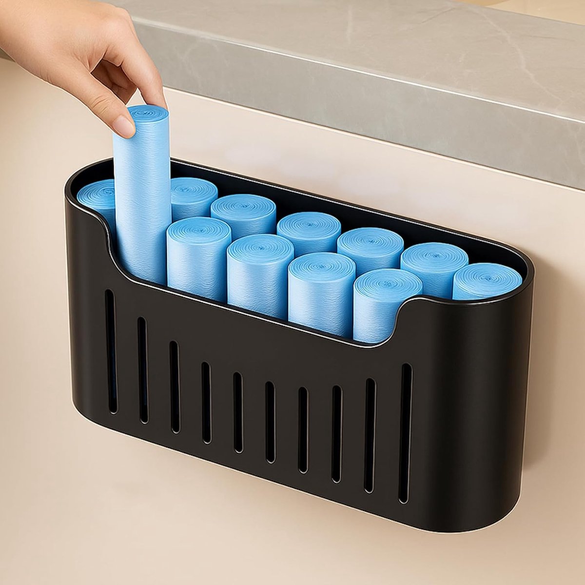 Thijox - Keukenkastdeur-opbergdoos, Zelfklevende Wandgemonteerde Organizer voor Kleine Voorwerpen, Zwart, Ideaal voor Keuken, Badkamer en Koelkast